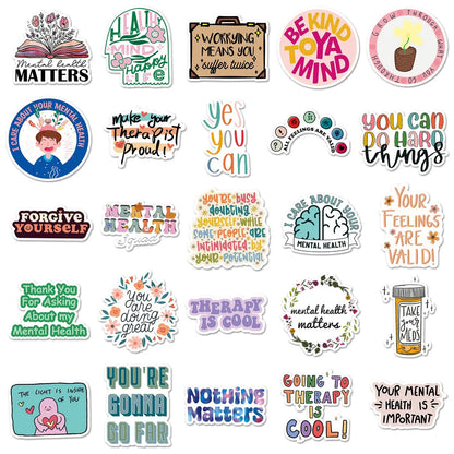 50 Pcs Mental Health Journal Stickers - Inspirational Creative English Text Graffiti, Waterproof RecordingYourLife Store - 50