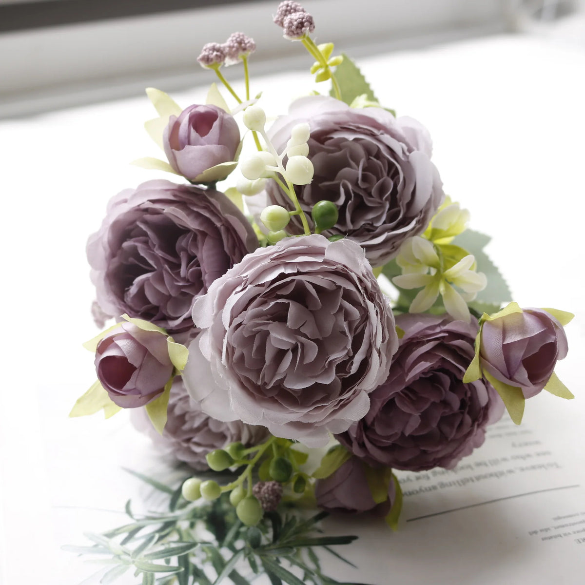 1pcs/30cm Rose Pink Silk Bouquet Peony Artificial Flower 5 Big Head 4 Small Bud Bride Wedding Home Decoration Artifi