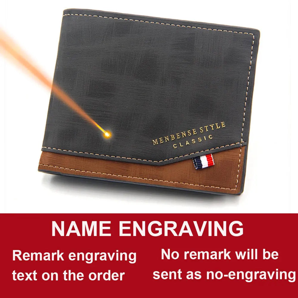 Free Name Engraving Men Wallets Slim Coin Pocket Photo Holder New Short Small Male Wallet Card Holder Frosted Leather Men Pur