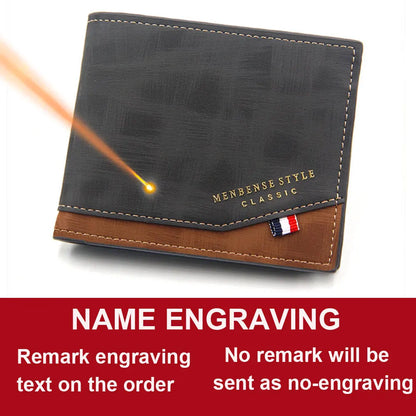 Free Name Engraving Men Wallets Slim Coin Pocket Photo Holder New Short Small Male Wallet Card Holder Frosted Leather Men Pur