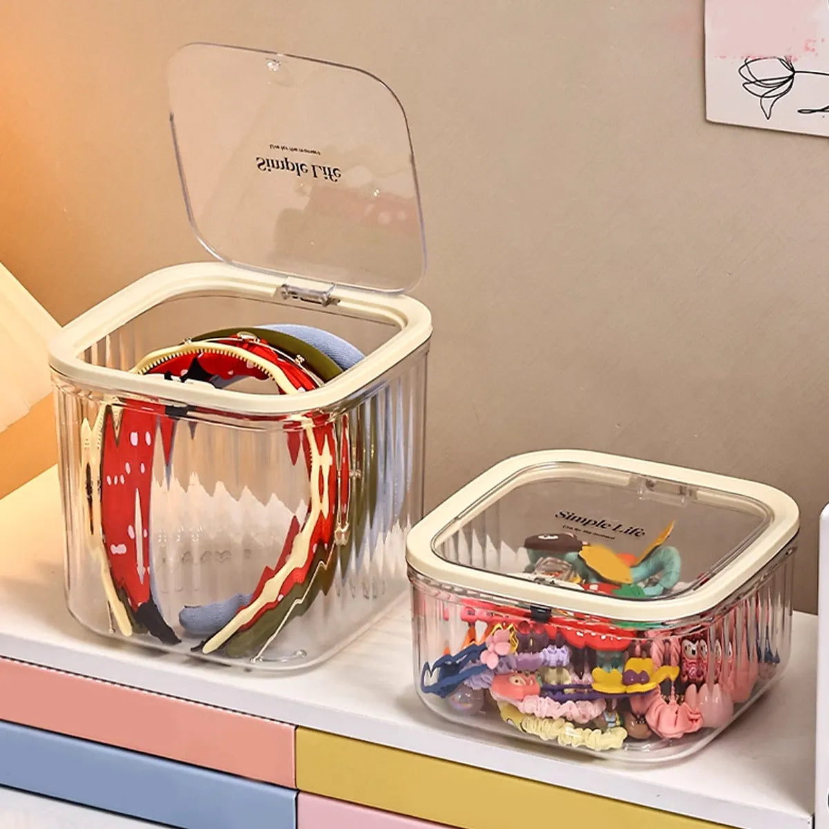 1pc Hair Accessory Storage Box, Desktop Press On Jewelry Box, with Lid, Girls' Rubber Band Headband Hair Clip Organizing Box