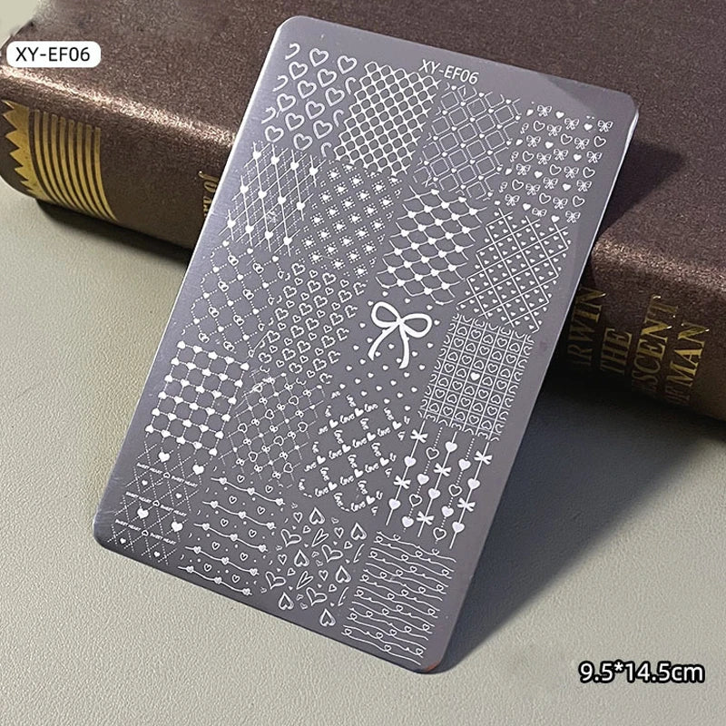 Elegant Grid Nail Stamping Plates 10*15cm Plus Size Plaid Line Stripe Butterfly Flower Design Nail Art Plates DIY Printing To