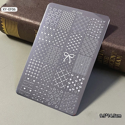 Elegant Grid Nail Stamping Plates 10*15cm Plus Size Plaid Line Stripe Butterfly Flower Design Nail Art Plates DIY Printing To