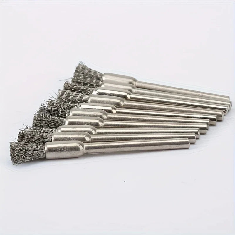 10Pcs Stainless Steel Wire Brushes with a 3.17mm Handle - Ideal for Rotating Tools, Ideal for Cleaning, Rust Removal and Sand