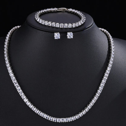 ZAKOL Gorgeous Buling AAA Clear Round Cubic Zirconia Wedding Bridal Necklace Earrings Party Jewelry Set for Women - Sliver Co