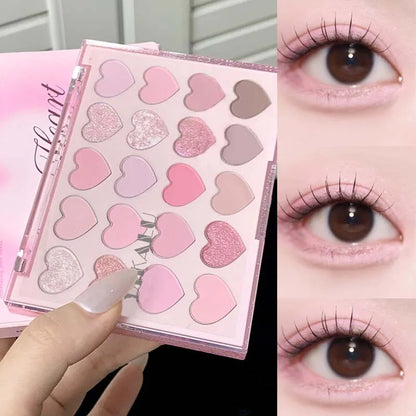 Sweet Pink 20 Color Heart Shaped Eyeshadow Plate Pearl Glitter Purple Eyeshadow Pink Blusher Naturally Brightens Korean Makeu