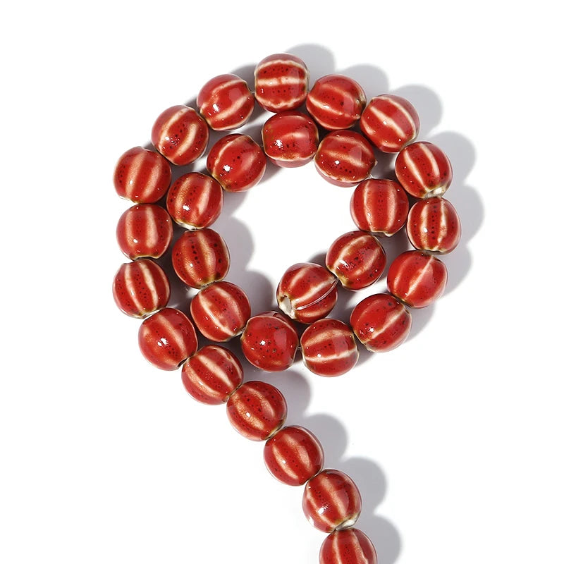 1 Strand Pumpkin Shape Stripe Ceramics Beads Colorful Floral Glaze Beads for Jewelry Making DIY Loose Spacer Beads Accessorie