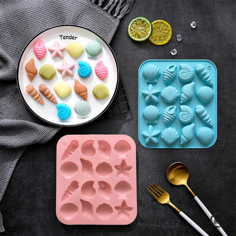 Chocolate Silicone Mold Shell Marine Animal Shape Candy Pudding Cake Decoration Mold 3D 16-Cavity