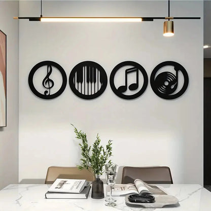 4 Pcs Wood Wall Art Decor, Musical Note, Piano Silhouette, Gifts for Music Lovers, Birthday Presents for KTV, Recording Studi
