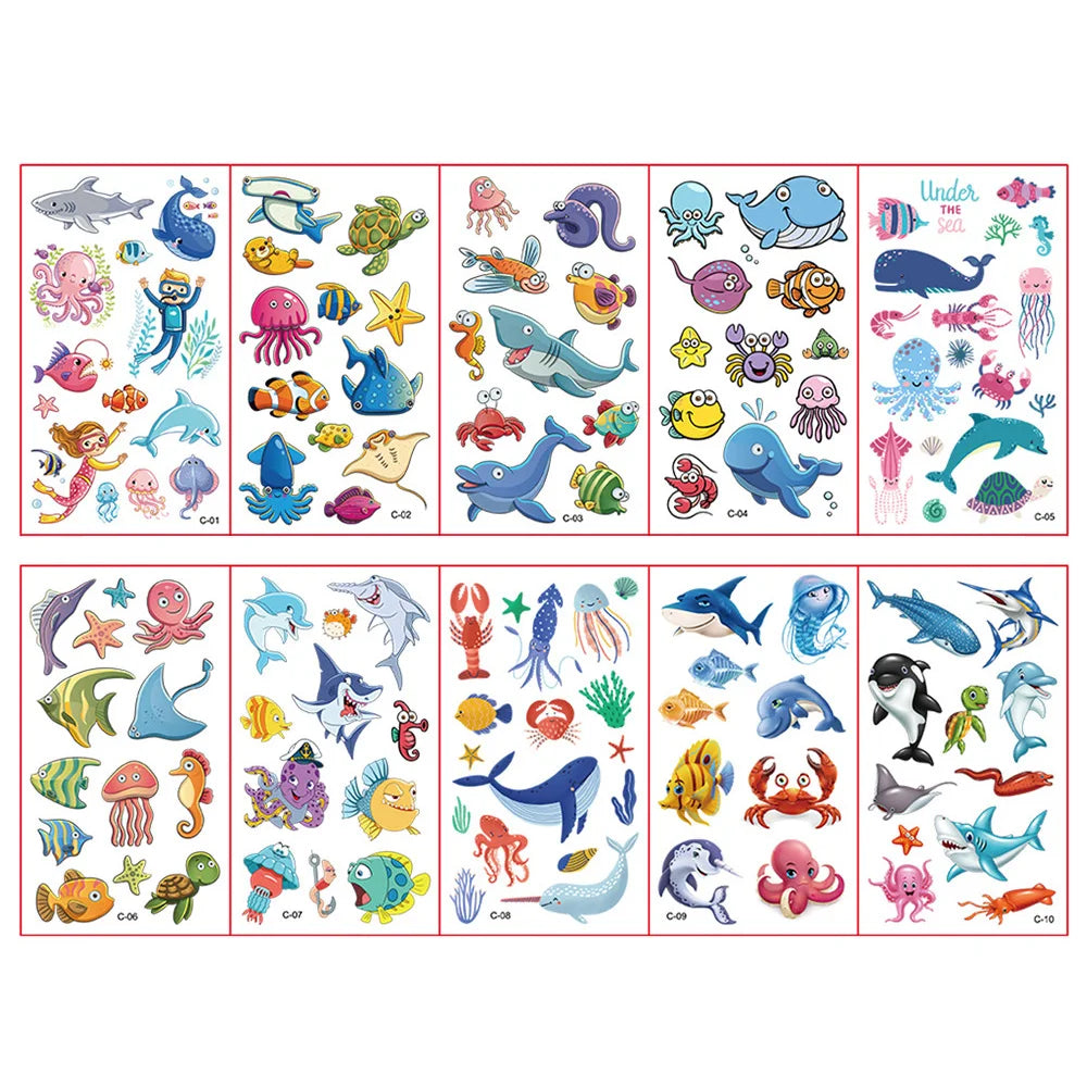 10 Sheets/Pack Kids Cartoon Unicorn Tattoo Sticker for Children's Arm Hands Body Cute Temporary Fake Tatoo - style 9