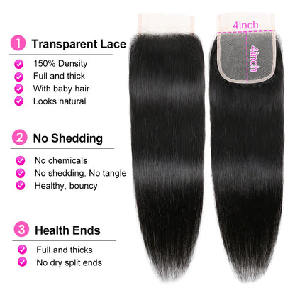 Lace Frontl Closure Peruvian Straight Closure 5x5 100% Human Hair Straight 13x4 Lace Frontal Natural Color Remy Hair Swiss La