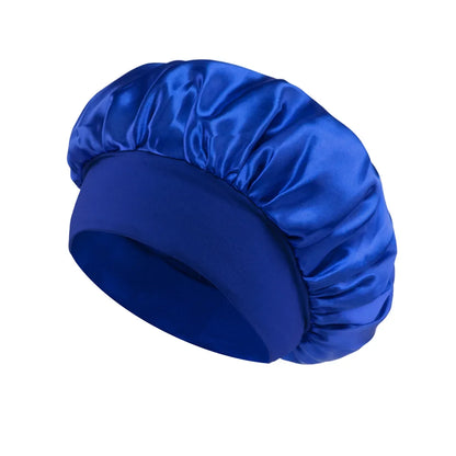 Women Satin Bonnet Hair Bonnet for Sleeping Hair Care Silk Bonnets Solid Wide-brimmed Sleeping Hat with Elastic Soft Band - r