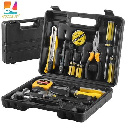 8/9/12/13Piece Tools Set General House hold Hand Tool Kit with Plastic Toolbox Storage Case Used to Car repair And home Repai