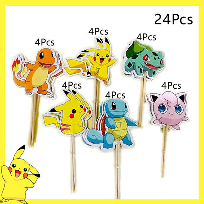 Pokemon Birthday Party Decoration Pikachu Disposable Tableware Cup Napkin Plate Tablecloth Baby Shower Cake Topper Flag Ballo