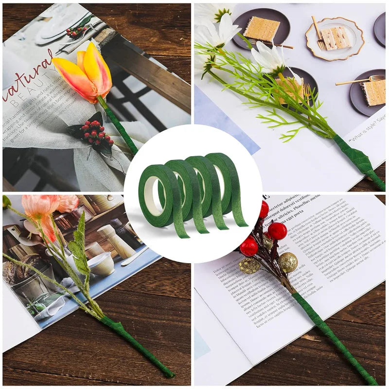 Green Flower Stem Sticks DIY Floral Material Handmade Wire Stems Floriculture Tape Self-adhesive Bouquet Floral Stem Paper Ta