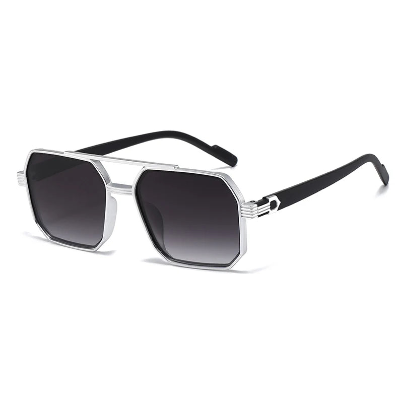 Hiking New Fashion Double Beam Polygonal Anti Light Glasses Retro Personalized Trendy Large Frame Eyewear European and Americ