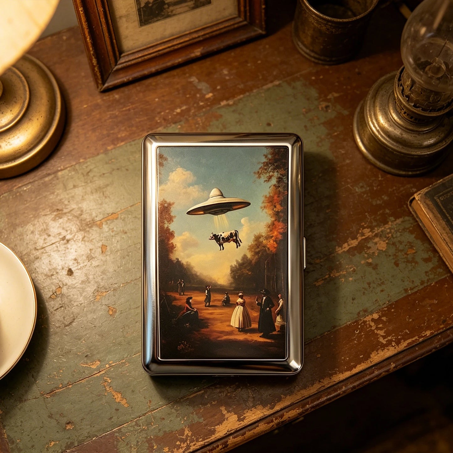 Vintage Style Metal Cigarette Carrying Case Art Deco Design Versatile Card & Cash Case Easy Snap Gift Idea for for Women and 
