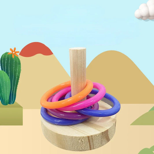 Wooden Interactive Parrot Ring Toy Educational Exercise Stimulating Fun Playtime for Parrot Parakeet Bird Toys Random Color
