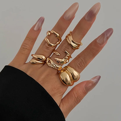 6Pcs/set Vintage Irregular Rings Set Geometric Metal Gold Silver Color Open Ring for Girls Women Men Goth Punk Couple Jewelry