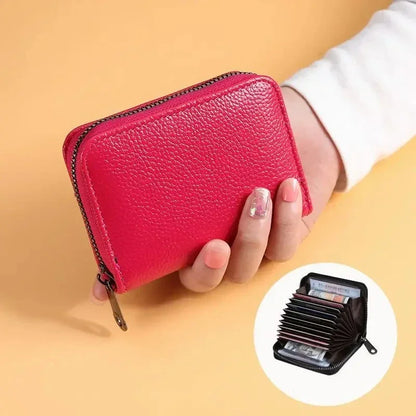 Multi Slot Card Holder Vintage Small Wallet Women Men Business Bank Credit Card Bag Male Coin Pouch Solid Leather Zipper Wall
