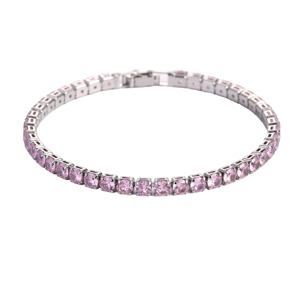 Luxury Hiphop Iced Out 4mm Cubic Zirconia Crystal Tennis Bracelets For Women Men Gold Color Silver Color Bracelet Chain Jewel