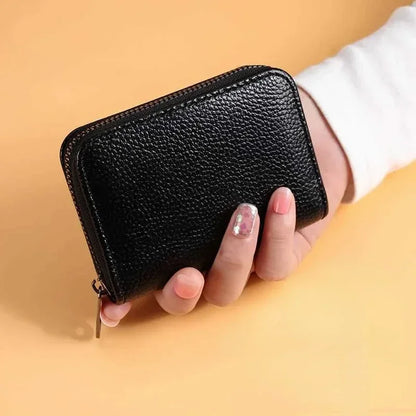 Multi Slot Card Holder Vintage Small Wallet Women Men Business Bank Credit Card Bag Male Coin Pouch Solid Leather Zipper Wall