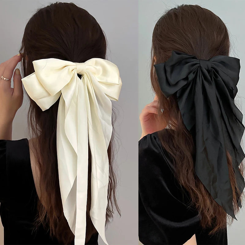 Bow Ribbon Hair Clip for Women Bowknot Barrettes Girls Solid Stain Spring Ponytail Clip Headband Hair Accessories Headwear Gi