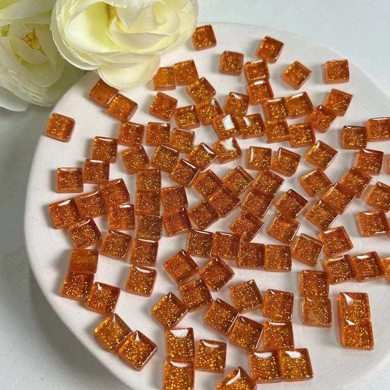 Mosaic Tiles for Crafts Blue Shine Assorted Color 50pcs Glass Glitter Mosaic Supplies Pieces Bulk Square Shape Home Decoratio