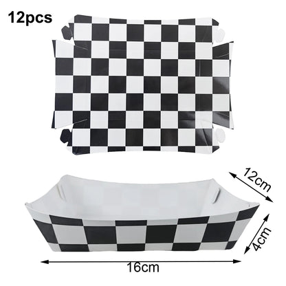 Racing Car Theme 3-Tier Round Cardboard Cupcake Stand Cars Birthday Party Tablecloth Black and White Checkered Decor Supplies