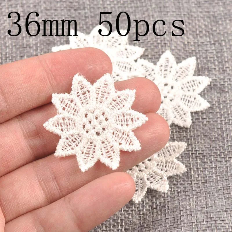 Flower White Lace Applique Mesh Trim For Sew On Guipure Fabric Wedding Supplies Home Decoration - 36mm 50pcs