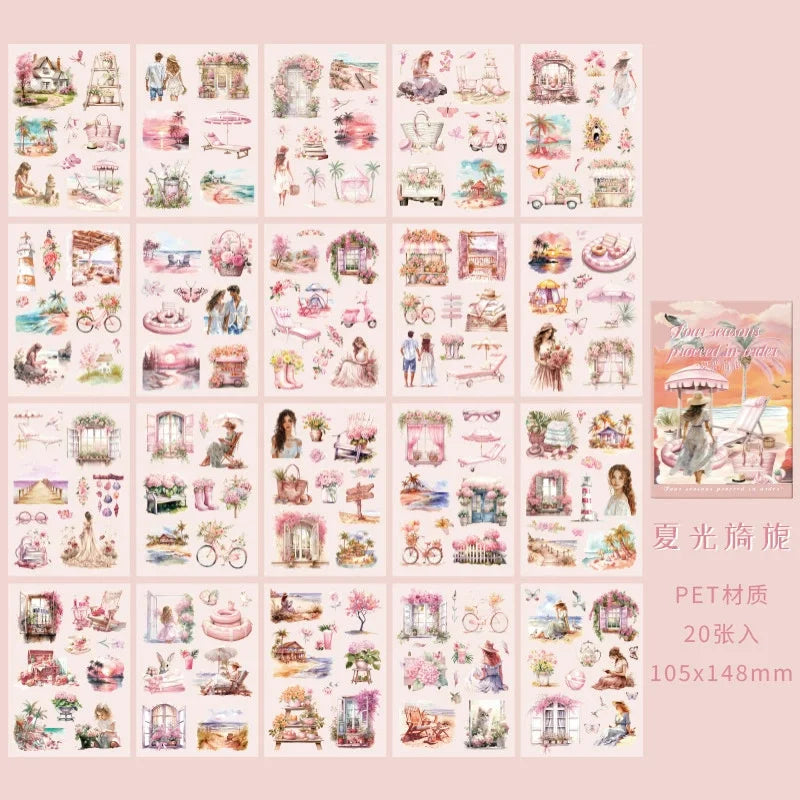 20pcs PET Stickers Season Series PET Decorative Stickers DIY Diary Girls Scrapbooking Material Decor Album Stationery Sticker