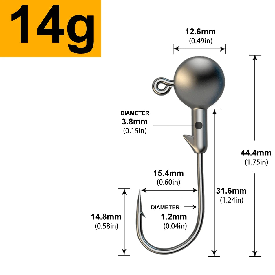 MrLurion 30pcs 1g 2g 3g 5g 10g 14g 18g 22g 25g 28g Fishing jigging head hook ,round head rigs fishhook for soft worm crank lu