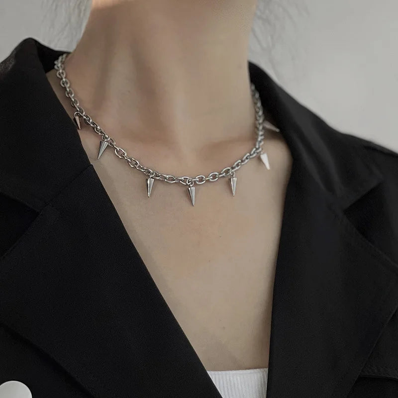 Stainless Steel Punk Aesthetic Stud Necklace Men Choker Cool Hip Hop Women Rivet Pendant Necklace Gothic Jewelry Gifts