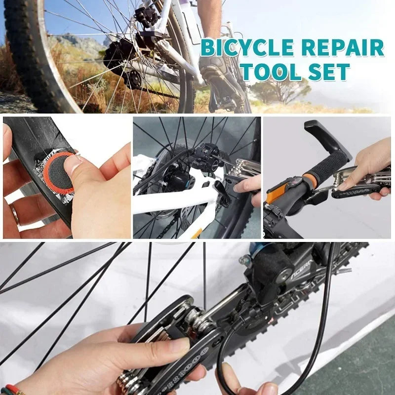 Bicycle Repair Tools Kit, Bike Accessories, Multi Tool Set with Pump Tire Patch, Portable Mountain Road BikeTire Auto Tool Se