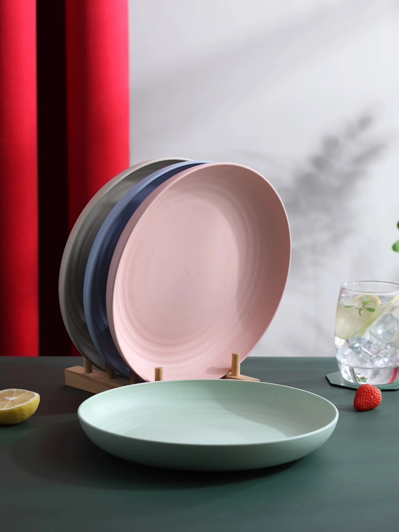 4Pcs Lightweight Wheat Straw Plates Unbreakable Reusable Dinner Dishes Plates Set Dishwasher & Microwave Safe - 4 Pieces Larg