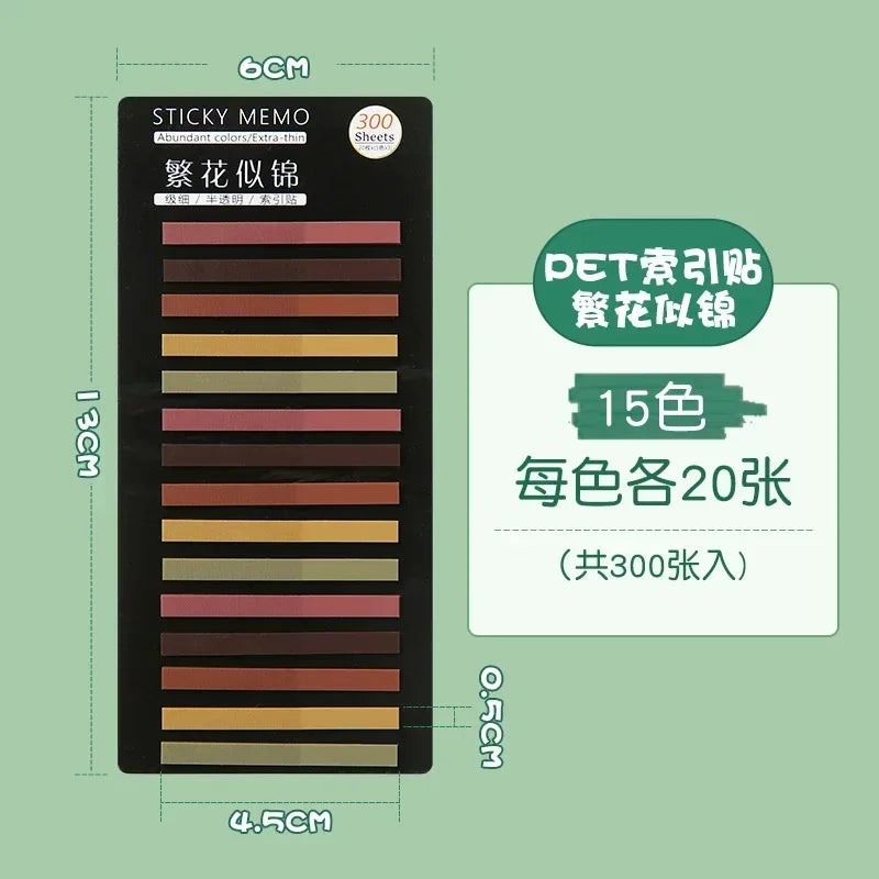 300Pcs Color Translucent Strips PET Index Sticker Note Highlight Mark Stickers Subjects Bookmarks Student Stationery Sticky N