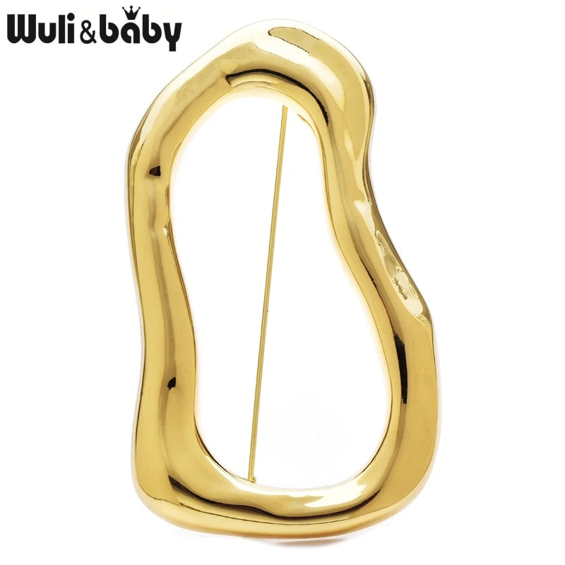 Wuli&baby Stainless Steel Big Circle Brooches Pins For Women Men 2-color All-match Geometric Brooch Gifts - gold