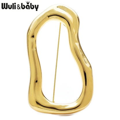 Wuli&baby Stainless Steel Big Circle Brooches Pins For Women Men 2-color All-match Geometric Brooch Gifts - gold