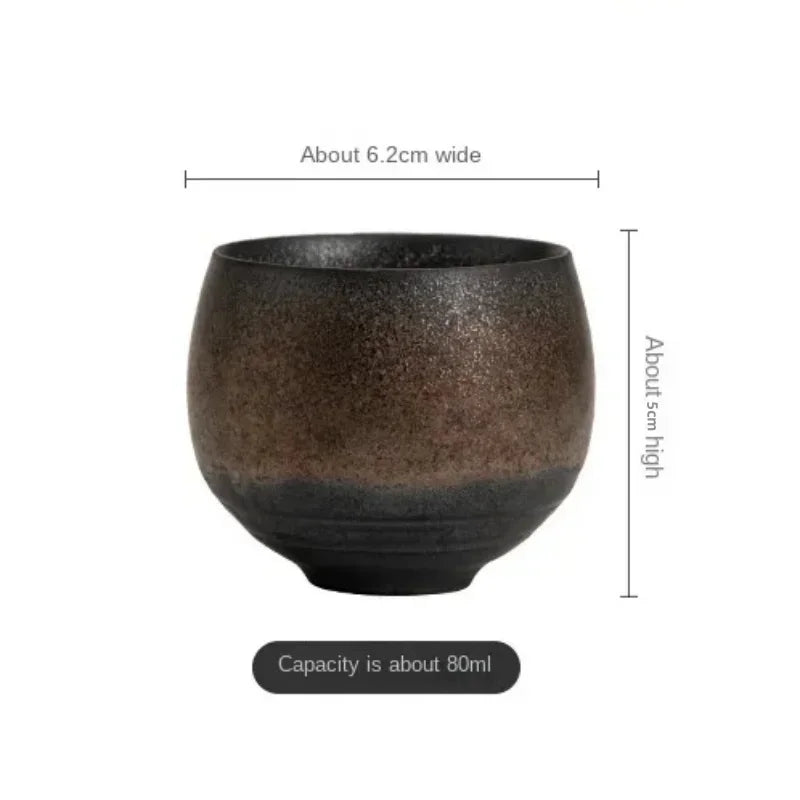 1pc Japanese Style Handmade Stoneware Tea Cup Kung Fu Tea Set Tea Cup Small Single Cup Ancient Style Quiet Road Cup Bowl Teac