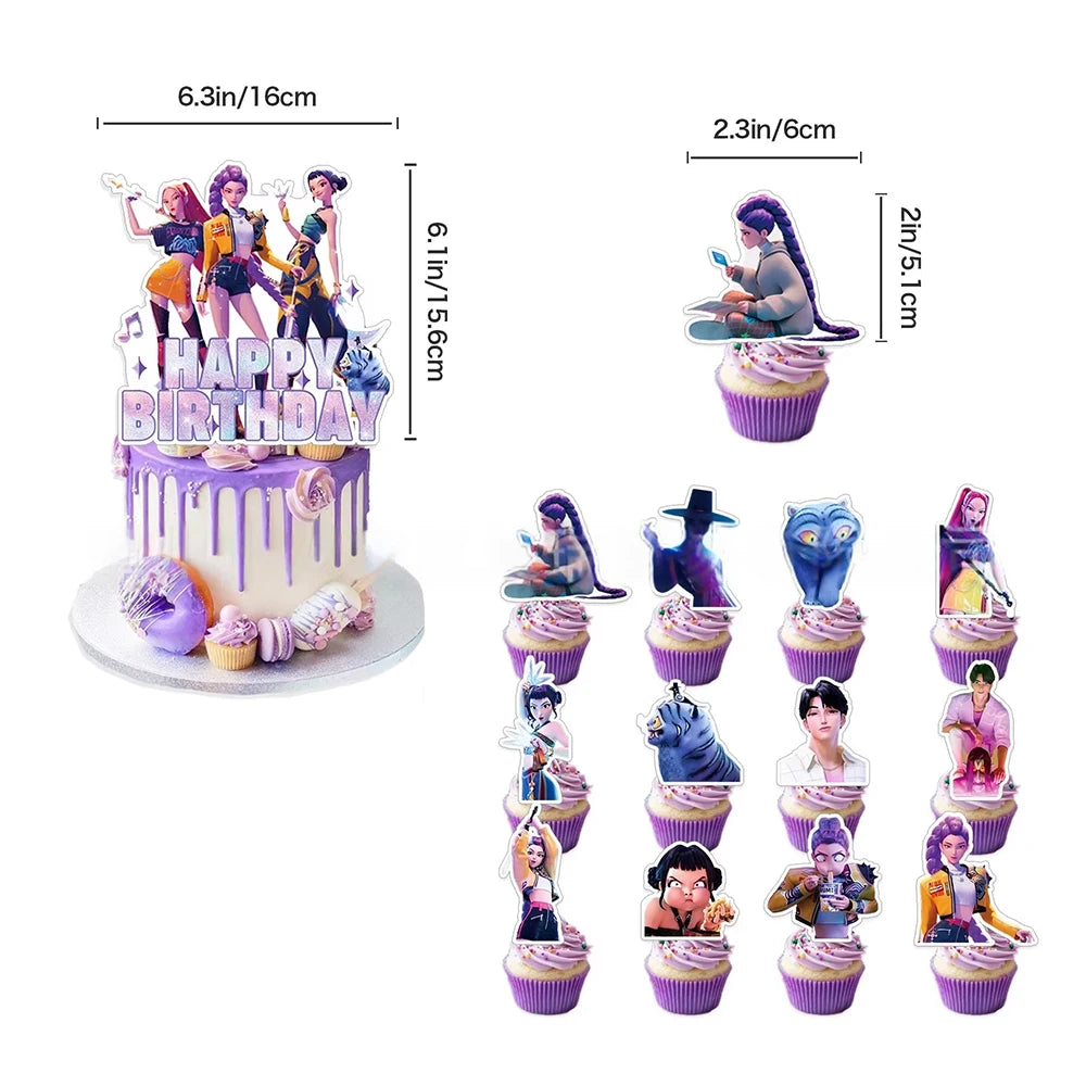 K-Pop Theme Disposable Tableware Set for Kids Birthday Baby Shower Party - Paper Plates Cups And Tablecloth with Birthday Ban