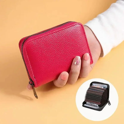 Multi Slot Card Holder Vintage Small Wallet Women Men Business Bank Credit Card Bag Male Coin Pouch Solid Leather Zipper Wall
