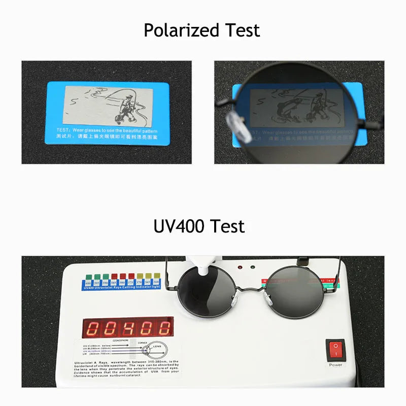 Retro Vintage Round Polarized Sunglasses Men Brand Designer Sun Glasses Women Alloy Metal Frame Black Lens Eyewear Driving UV
