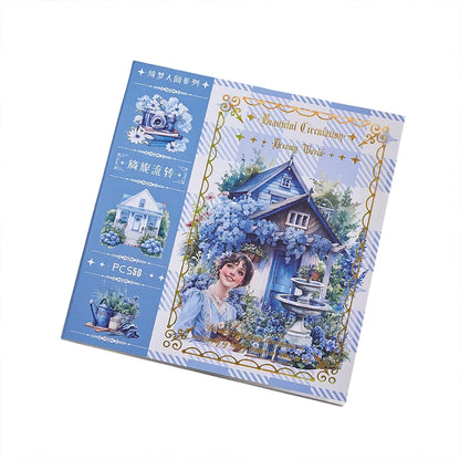 Garden Journal Stickers, 50 Sheets Junk Journaling Sticker Book, Scrapbook Supplies, Watercolor Scrapbooking For Adults - Blu