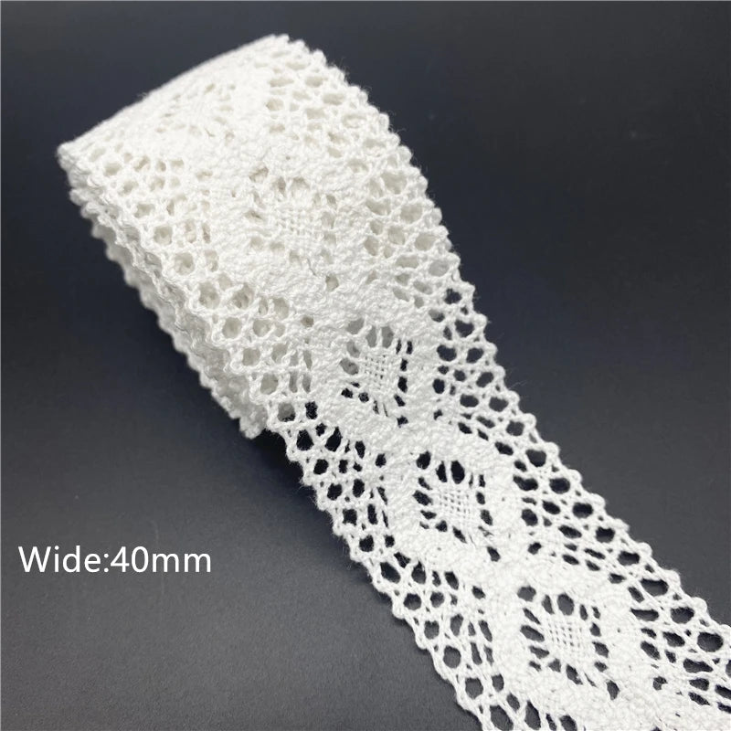 10mm-50mm 2yards White 100%Cotton Lace Ribbon For Apparel Sewing Fabric Trim Cotton Crocheted Lace Ribbon Handmade Accessorie