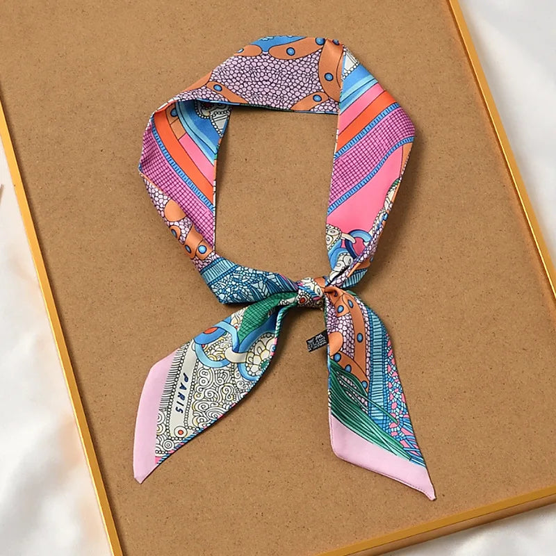 French Retro Print Tying and Wrapping Handle Ribbon Women's Imitation Silk Scarf Light Luxury Saddle Printed Streamer Decorat