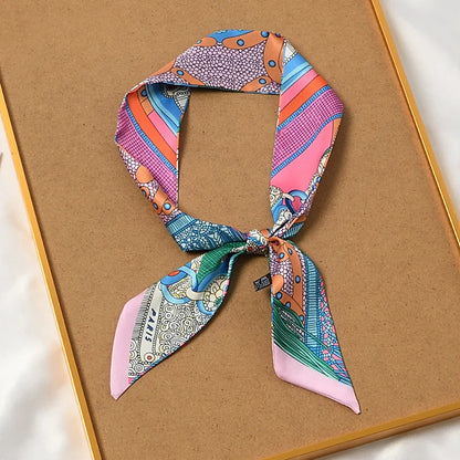 French Retro Print Tying and Wrapping Handle Ribbon Women's Imitation Silk Scarf Light Luxury Saddle Printed Streamer Decorat