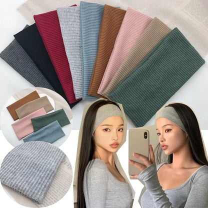 Women Solid Color Knitting Headband Elastic Vintage Yoga Sports Hairbands Gym Outdoor Sweat Absorbing Headwrap Hair Accessori