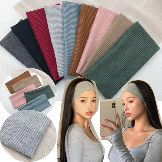 Women Solid Color Knitting Headband Elastic Vintage Yoga Sports Hairbands Gym Outdoor Sweat Absorbing Headwrap Hair Accessori
