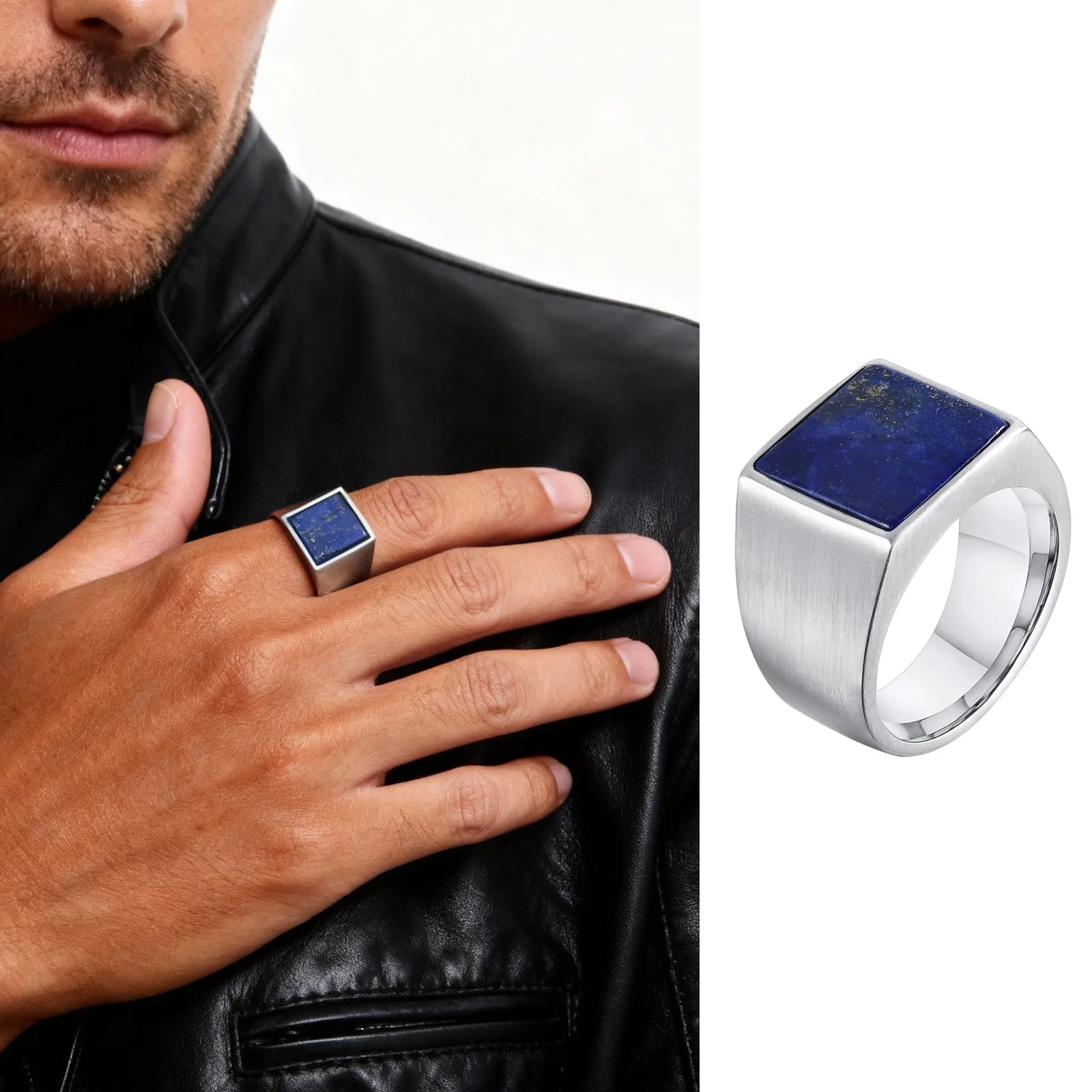 Punk Vintage Ethnic Rings for Men, Retro Viking Knot Rune Finger Band, Black Geometric Square Stone Signet Ring Jewelry