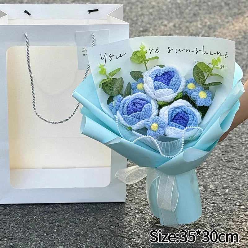 Graduation Bouquet Artificial Crochet Bouquets Hand-woven Flower Bouquet Gifts Teacher's Day Graduation Gift Flowers - S21